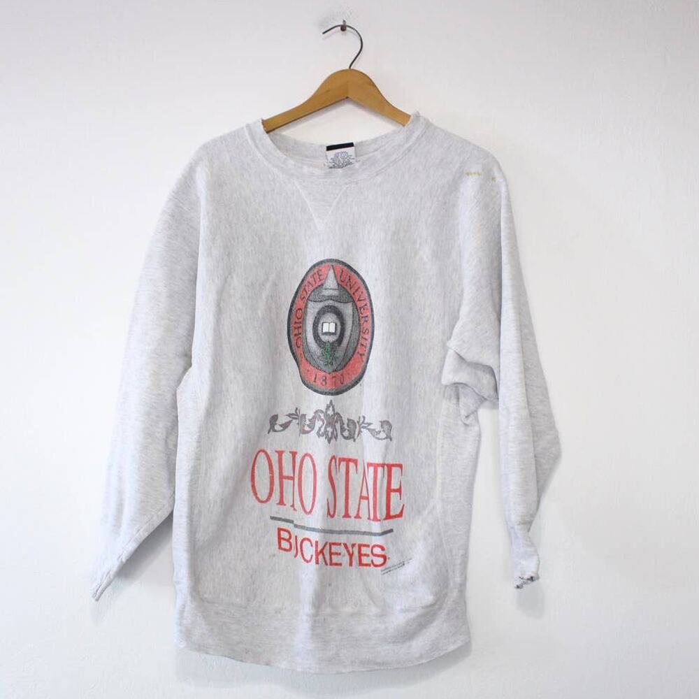 Vintage 90s Ohio State Buckeyes Gray Sweatshirt Large OSU